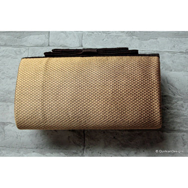 Wedding Party Clutch, Hard Body Purse, Brown And Copper Bronze Fabric Purse